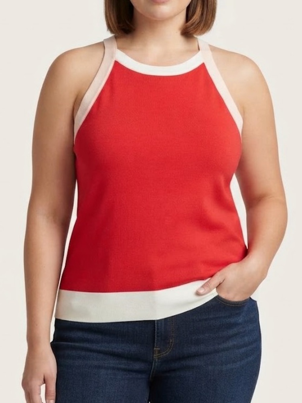 T TAHARI Women’s Red Sleeveless Color Blocked Halter Top Size Large